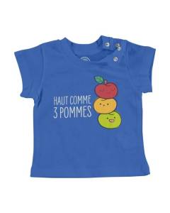 T-shirt Bébé Manche Courte Bleu Haut comme 3 Pommes Expression Fruits Enfant