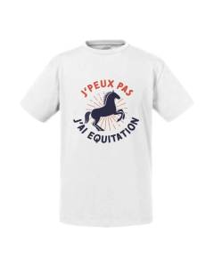 T-shirt Enfant Blanc J'Peux Pas J'ai Equitation Cheval Poney Dressage