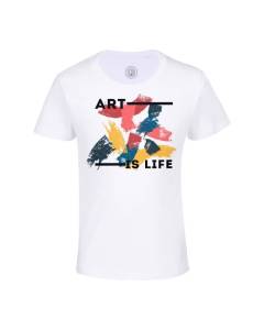 T-shirt Enfant Blanc Art is Life Abstrait Peinture Pinceau Moderne Art Contemporain
