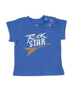 T-shirt Bébé Manche Courte Bleu Rock Star Guitare Musique Musicien Instrument