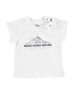 T-shirt Bébé Manche Courte Blanc Mont Saint Michel Minimalist Normandie Village Tourisme