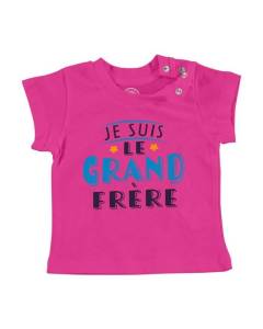 T-shirt Bébé Manche Courte Rose Je Suis le Grand Frère - Famille Fils Enfant