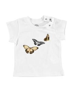 T-shirt Bébé Manche Courte Blanc Papillons 1858 Planches Biologie Illustration Ancienne