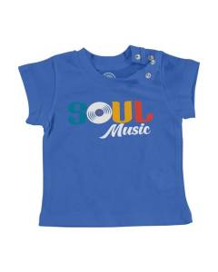 T-shirt Bébé Manche Courte Bleu Soul Music Musique Vinyle Vintage 70's