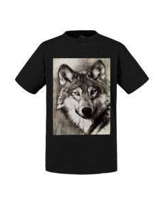 T-shirt Enfant Noir Dessin Tete De Loup Animal Sauvage Noir Et Blanc Art