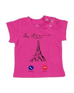 T-shirt Bébé Manche Courte Rose La France M'Appelle Tour Eiffel Paris Voyage