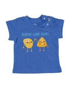T-shirt Bébé Manche Courte Bleu Friend-Chip Goal Jeux de Mots Nourriture Street Food Snack