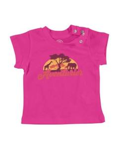 T-shirt Bébé Manche Courte Rose Aventurier Savane Enfant Nature Aventure