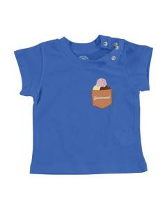 T-shirt Bébé Manche Courte Bleu Poche Surprise Gourmand Glace Illustration Dessert
