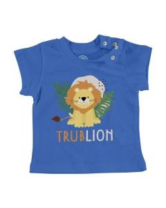 T-shirt Bébé Manche Courte Bleu Lion Trublion Dessin Illustration Roi de la Savane
