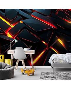 Papier peint Intissé - Effet Néon pour Gaming Room 350x245 cm - Moderne Décoration Murale - Effet 3D - Noir et or - Feeby