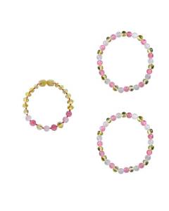 Box bracelet bébé et 2 bracelets Adulte -  Ambre Lemon / Quartz rose / Calcédoine Jaune Rose Et Rose Clair