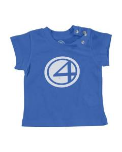 T-shirt Bébé Manche Courte Bleu Les 4 Fantastiques Super Héros BD Film Geek