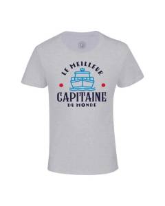 T-shirt Enfant Gris Le Meilleur Capitaine du Monde Navire Bateau Navigation Océan