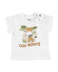T-shirt Bébé Manche Courte Blanc Girafe Cou Monté Humour Dessin Illustration