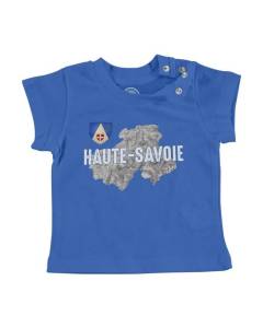 T-shirt Bébé Manche Courte Bleu Haute Savoie 74 Département Carte Ancienne Alpes Ski