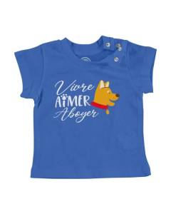 T-shirt Bébé Manche Courte Bleu Vivre Aimer Aboyer Chien Animaux de Compagnie