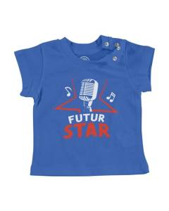 T-shirt Bébé Manche Courte Bleu Futur Star Chanteur Célébrité Rêve
