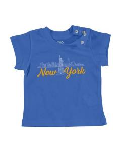 T-shirt Bébé Manche Courte Bleu New York Minimalist Amérique Voyage Etats Unis