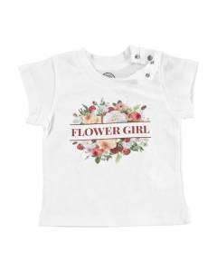 T-shirt Bébé Manche Courte Blanc Flower Girl Mariage Mariée Bouquet Fleurs