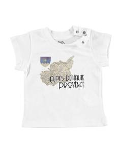 T-shirt Bébé Manche Courte Blanc Alpes de Haute Provence 04 Département Carte Ancienne
