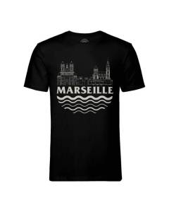 T-shirt Homme Col Rond Noir Marseille Minimalist France Ville Pastis OM