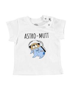 T-shirt Bébé Manche Courte Blanc Astro-mutt Chien de Compagnie Dessin Astronaute