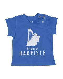 T-shirt Bébé Manche Courte Bleu Future Harpiste Instrument Musique Noble