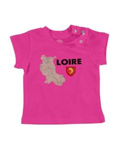 T-shirt Bébé Manche Courte Rose Loire 42 Département Saint Etienne Carte Ancienne Rare