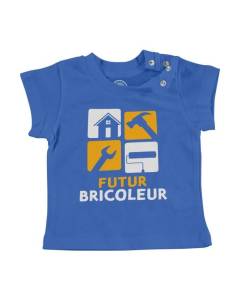 T-shirt Bébé Manche Courte Bleu Futur Bricoleur Métier Manuel Maison