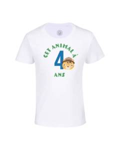 T-shirt Enfant Blanc Cet Animal À 4 Ans Anniversaire Celebration Enfant Cadeau Safari Theme