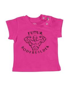 T-shirt Bébé Manche Courte Rose Futur Bodybuilder Sport Muscle Salle