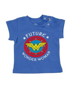T-shirt Bébé Manche Courte Bleu Future Wonder Woman Super Heroine BD Maman
