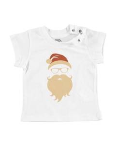 T-shirt Bébé Manche Courte Blanc Père Noel Hipster Noel Hiver Cadeau