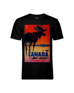 T-shirt Homme Col Rond Noir Canada Affiche Ancienne Chasse Gibier Voyage