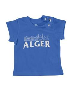 T-shirt Bébé Manche Courte Bleu Alger Minimalist Voyage Tourisme Carte Postale