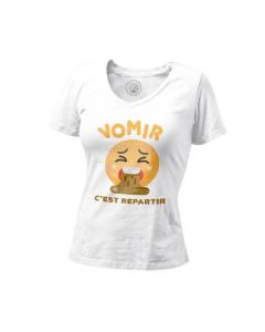 T-shirt Femme Col V Vomir C'est Repartir Soirée Apéro Fête Alcool