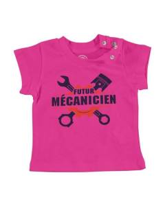 T-shirt Bébé Manche Courte Rose Futur Mécanicien Métier Automobile Manuel
