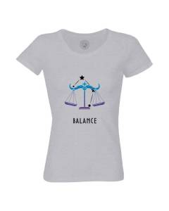 T-shirt Femme Col Rond Coton Bio Gris Balance Signe Astrologie Prevision Stellaire Céleste Solaire Sideral Etoile