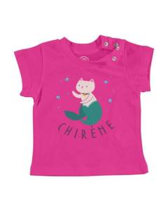 T-shirt Bébé Manche Courte Rose Sirène Chat Animaux de Compagnie Mer Dessin