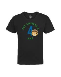 T-shirt Enfant Noir Cet Animal À 4 Ans Anniversaire Celebration Enfant Cadeau Safari Theme
