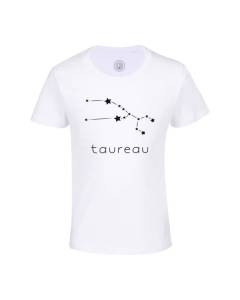 T-shirt Enfant Blanc Taureau Etoile Signe Astrologie Constellation Minimaliste