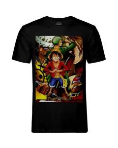 T-shirt Homme Col Rond Noir One Piece Luffy Tragalga Zoro Pirates Manga