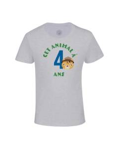 T-shirt Enfant Gris Cet Animal À 4 Ans Anniversaire Celebration Enfant Cadeau Safari Theme