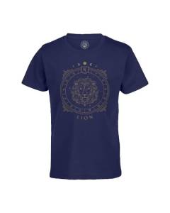 T-shirt Enfant Bleu Lion Cartomancie Signe Astrologie Zodiaque Astres Constellation Tarot