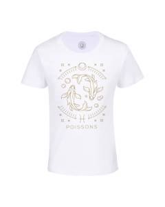 T-shirt Enfant Blanc Poisson Signe Astrologie Bohème Zodiaque Astres Constellation