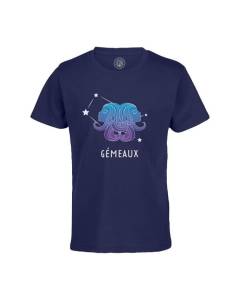 T-shirt Enfant Bleu Gemeaux Signe Astrologie Prevision Stellaire Céleste Solaire Sideral Etoile