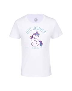 T-shirt Enfant Blanc Cette Licorne À 5 Ans Anniversaire Celebration Enfant Cadeau