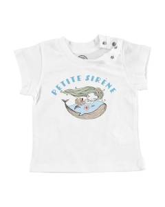 T-shirt Bébé Manche Courte Blanc Petite Sirène Baleine Mignon Dessin Original