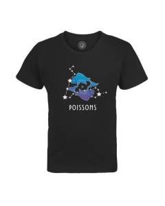 T-shirt Enfant Noir Poissons Signe Astrologie Prevision Stellaire Céleste Solaire Sideral Etoile